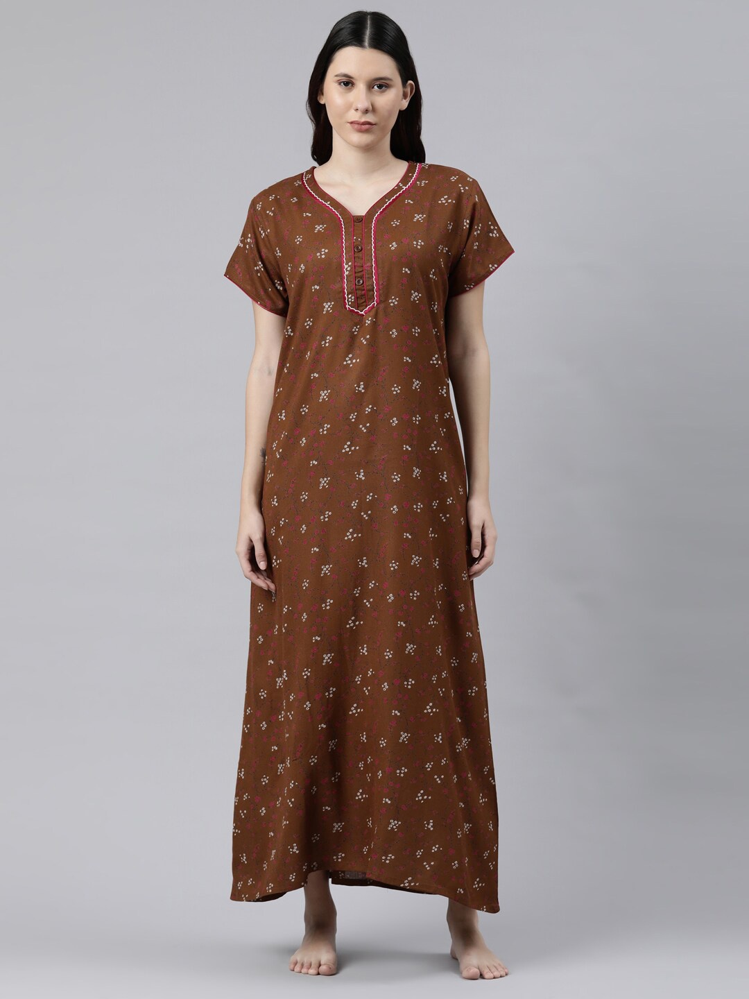 

GOLDSTROMS Floral Printed V-Neck Maxi Nightdress, Brown