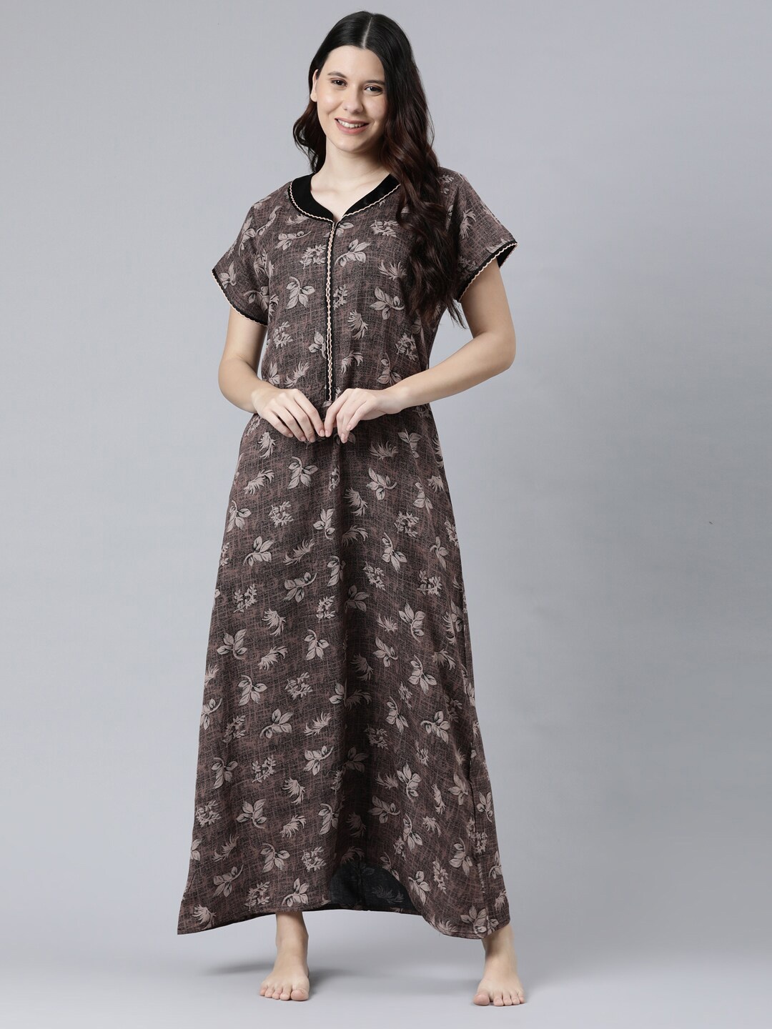 

GOLDSTROMS Floral Printed Maxi Nightdress, Coffee brown