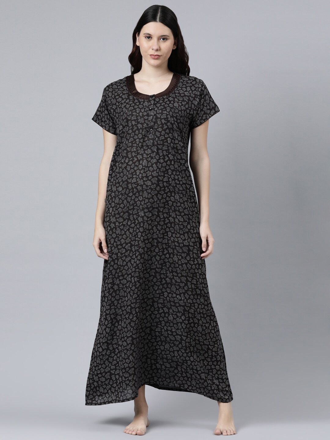 

GOLDSTROMS Abstract Printed Maxi Nightdress, Coffee brown