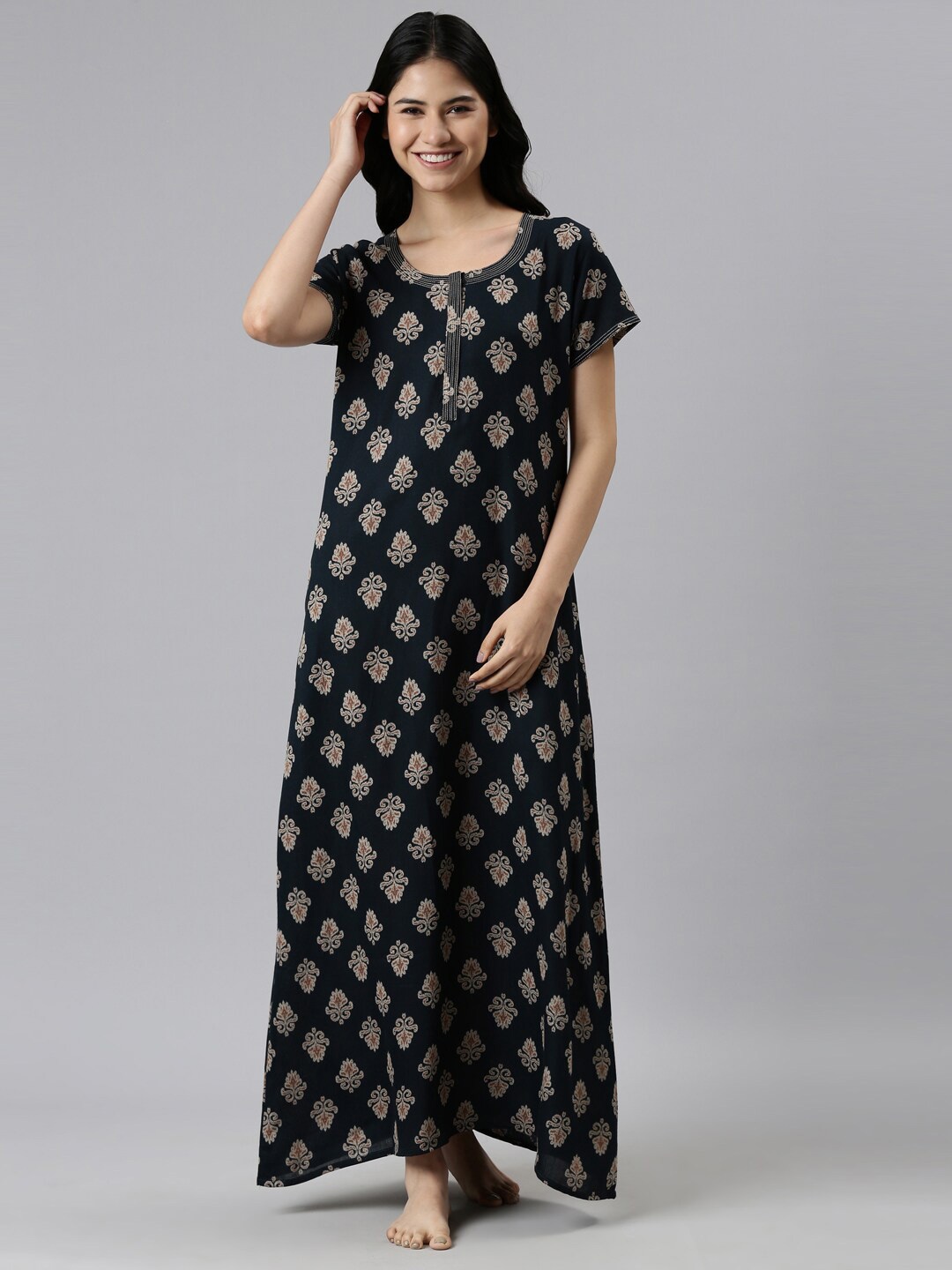 

GOLDSTROMS Ethnic Motif Printed Maxi Nightdress, Navy blue