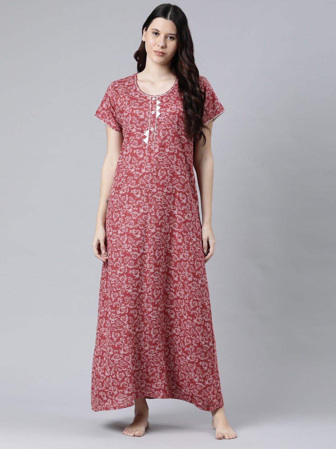 

GOLDSTROMS Ethnic Motifs Printed Maxi Nightdress, Red