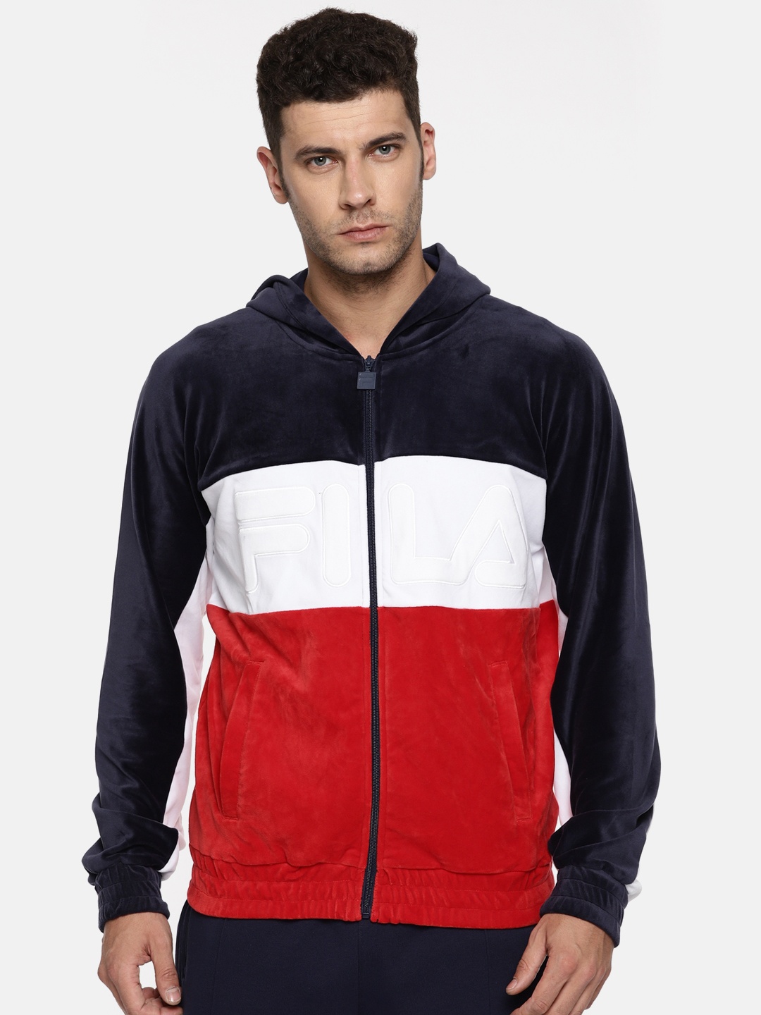

FILA Men Navy & Red Colourblocked Hooded Sweatshirt, Navy blue