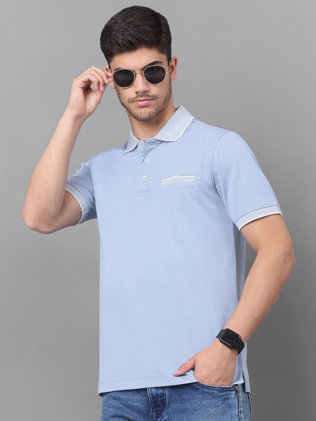 

LOUIS STITCH Slim Fit Polo Collar Stretchex Cotton T-shirt, Blue