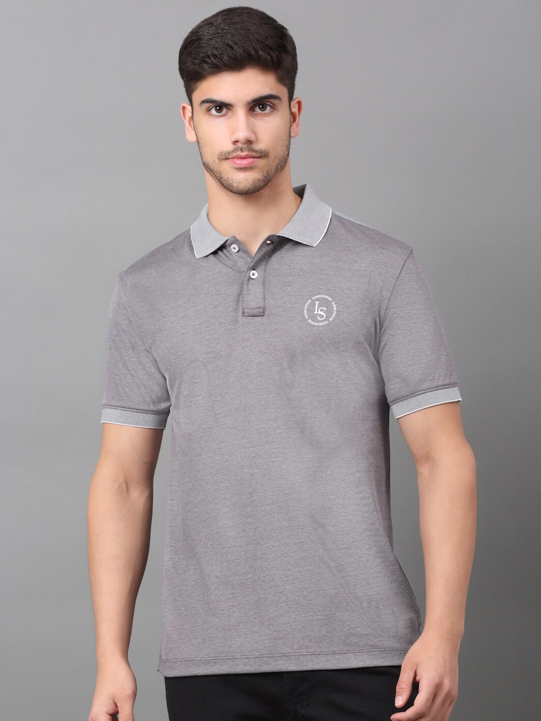 

LOUIS STITCH Slim Fit Polo Collar Stretchex T-shirt With Eyeglass Holder, Grey