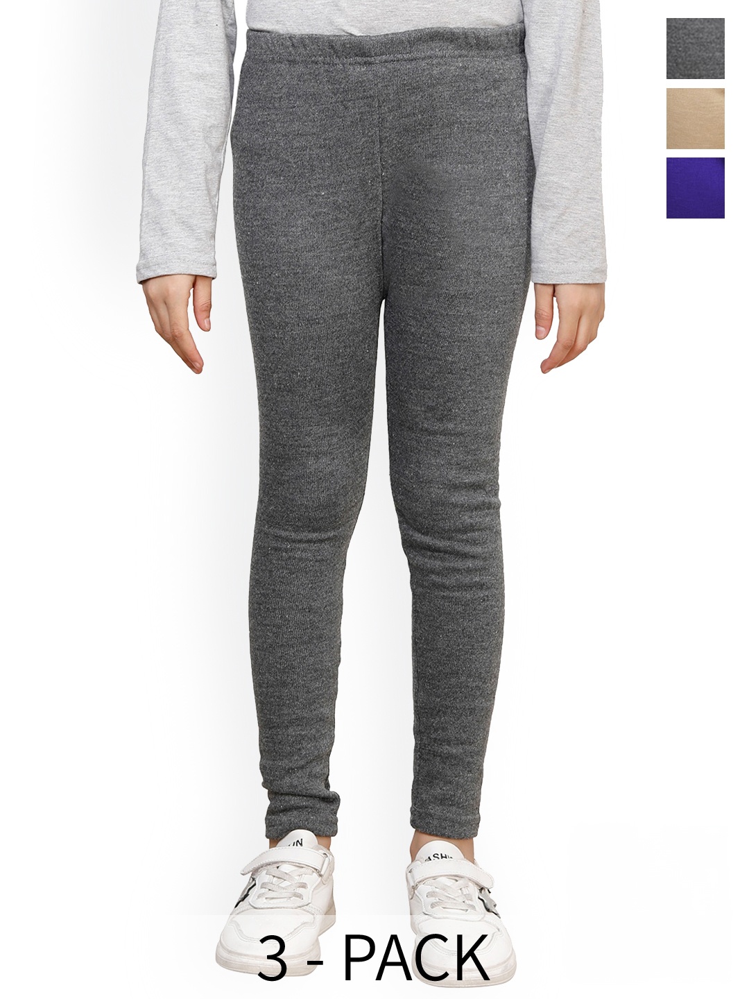 

BAESD Girls Pack Of 3 Super Warm Wool Ankle Length Leggings, Grey