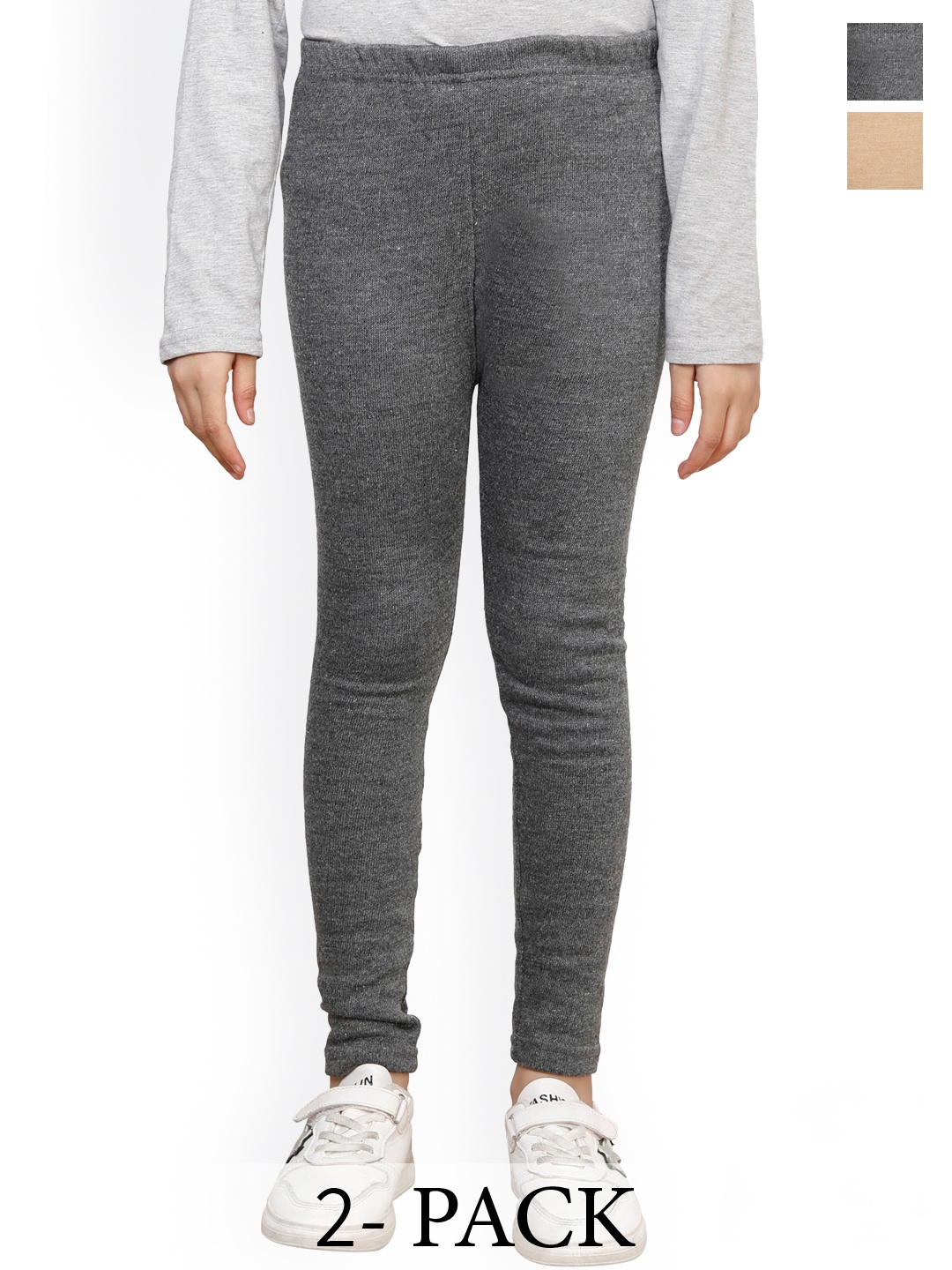 

BAESD Girls Pack Of 2 Ankle Length Super Warm Leggings, Grey