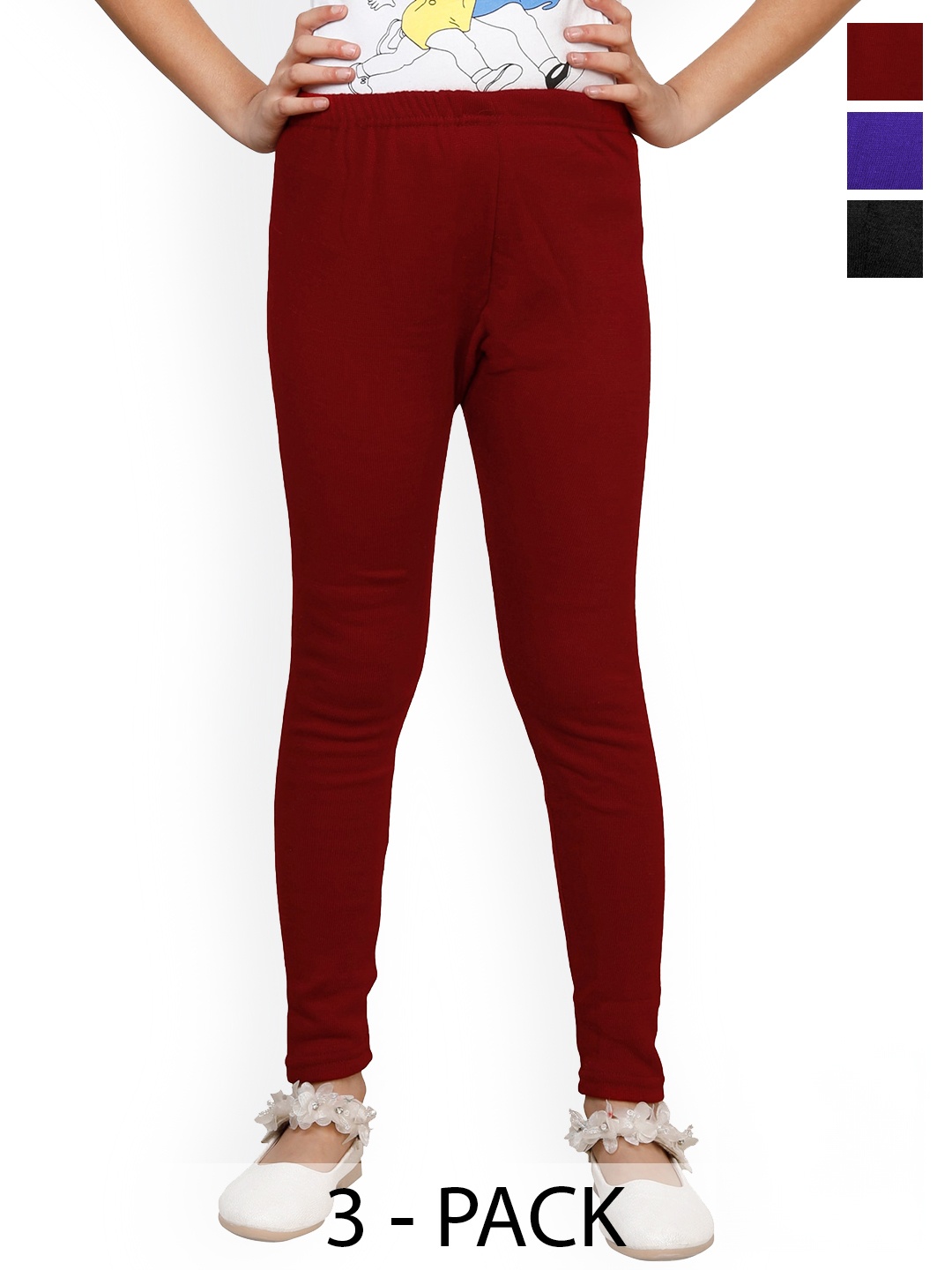 

BAESD Girls Pack Of 3 Super Warm Woolen Ankle-Length Leggings, Maroon