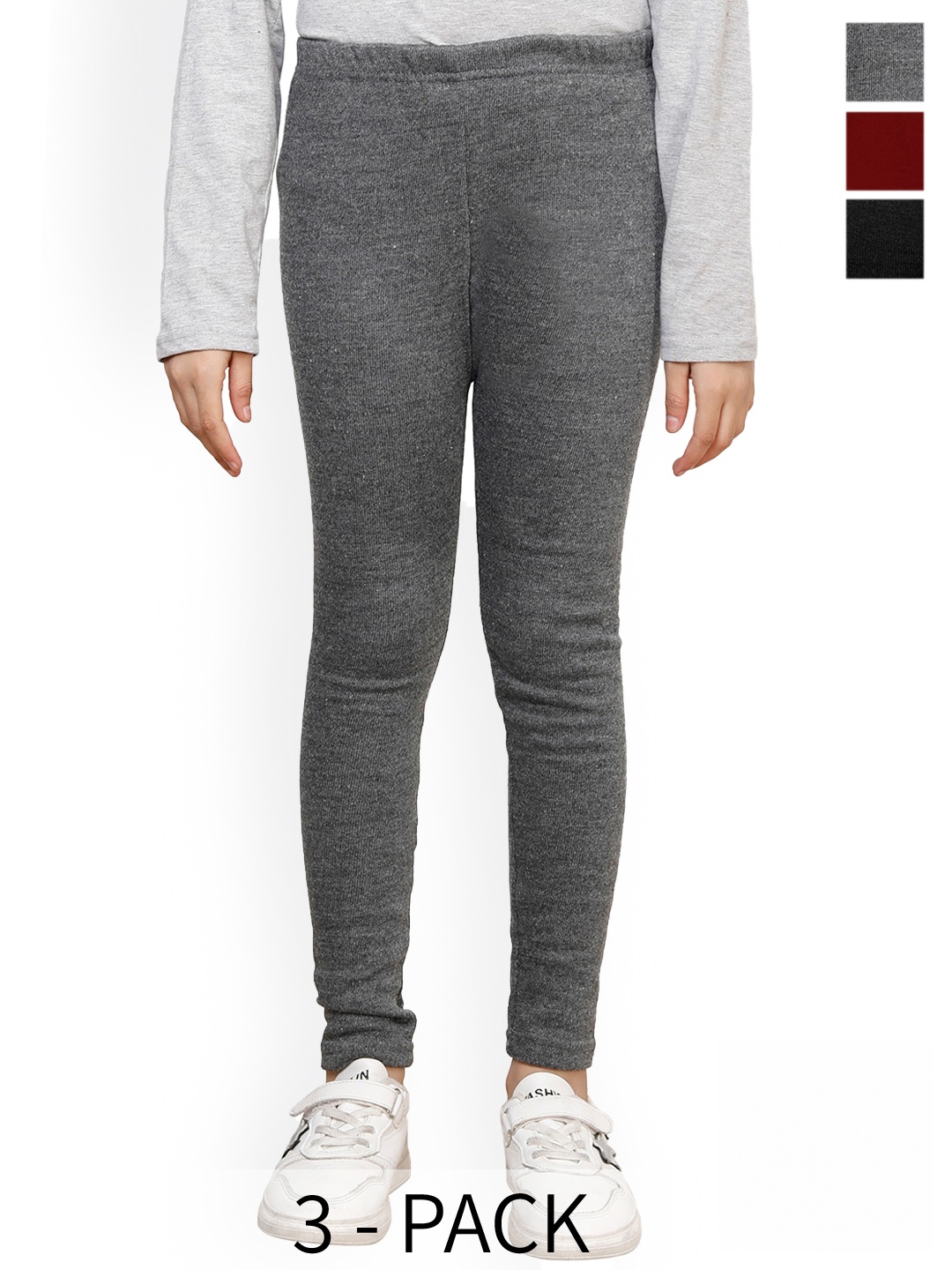 

BAESD Girls Pack Of 3 Super Warm Wool Ankle Length Leggings, Grey