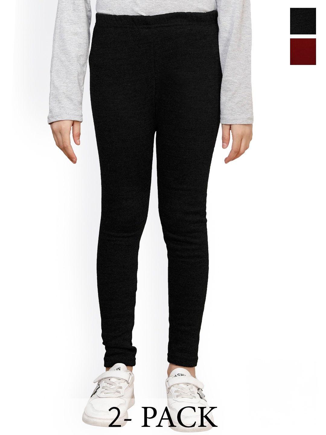 

BAESD Girls Pack Of 2 Super Warm Wool Ankle Length Leggings, Maroon