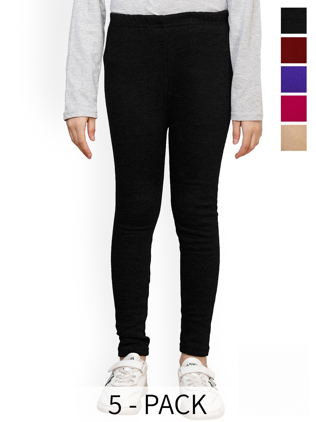 

BAESD Girls Pack Of 5 Ankle Length Warm Woolen Leggings, Black
