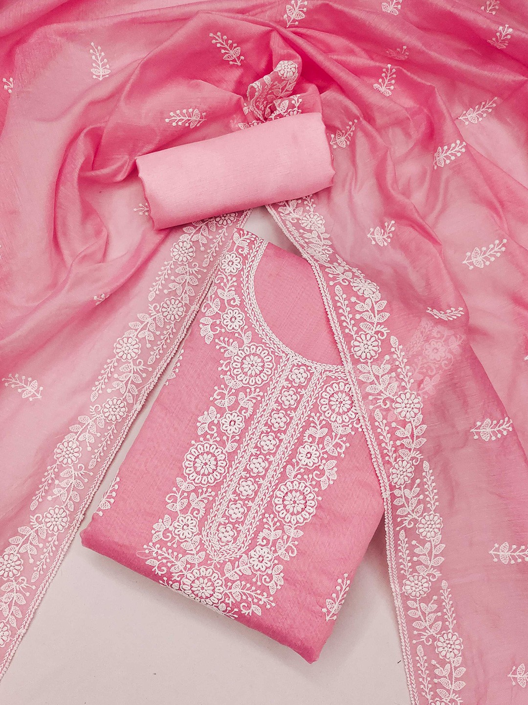

KALINI Embroidered Art Silk Unstitched Dress Material, Pink