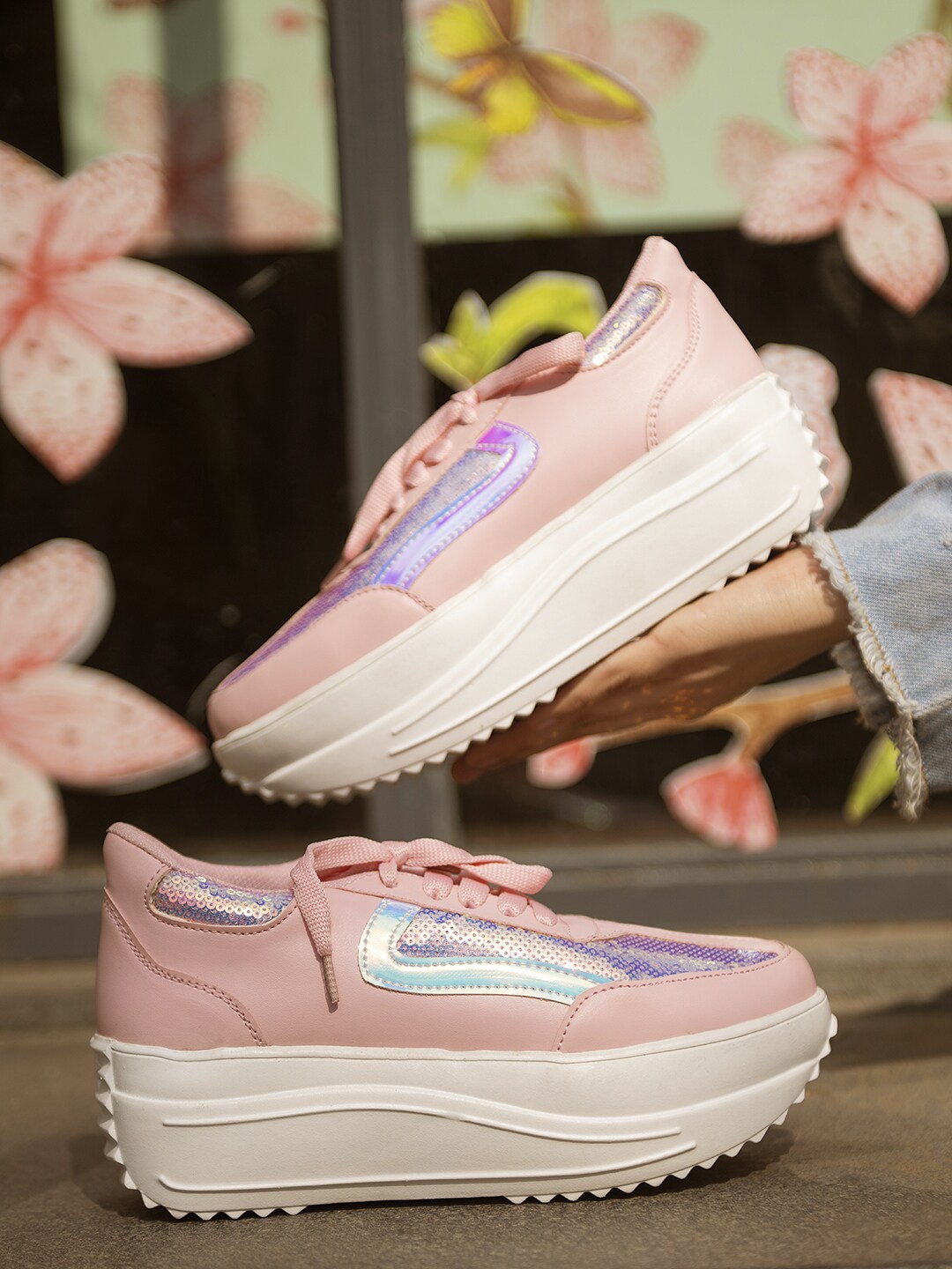 

Shoetopia Girls Embellished Lace-Up Lightweight Sneakers, Pink