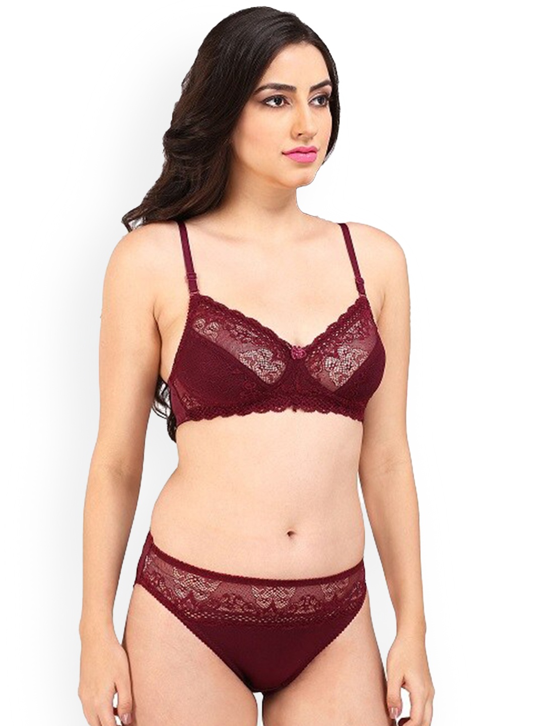 

Bralux Self Design Full Coverage Lace Lingerie Set Bralux-Lazari-Lace-Wine-Set-32B, Maroon