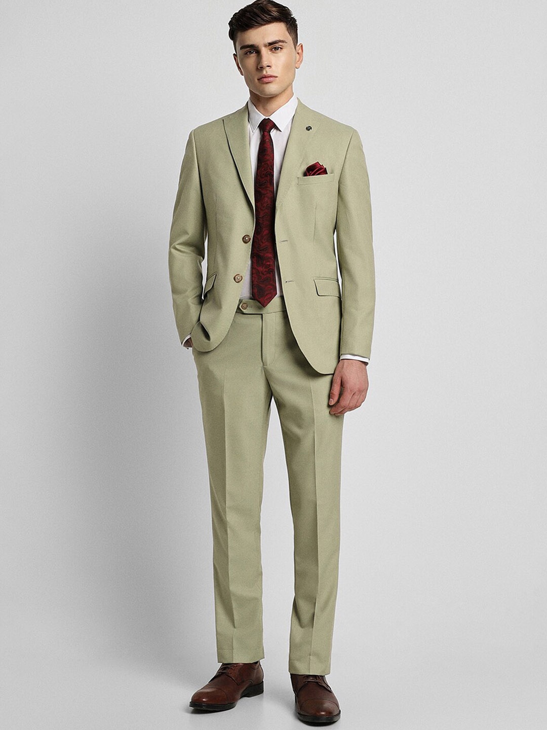 

Peter England Elite Textured Single-Breasted Slim-Fit 2-Piece Formal Suit, Olive