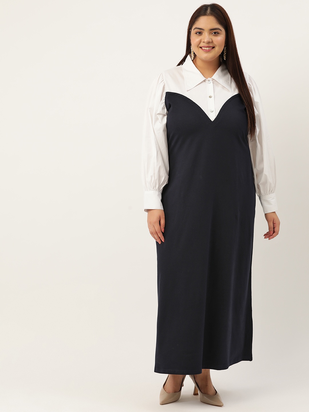 

theRebelinme Plus Size Colourblocked A-Line Maxi Dress, Navy blue