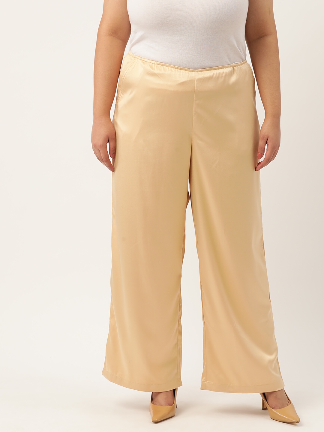 

theRebelinme Plus Size High-Rise Satin Trousers, Gold