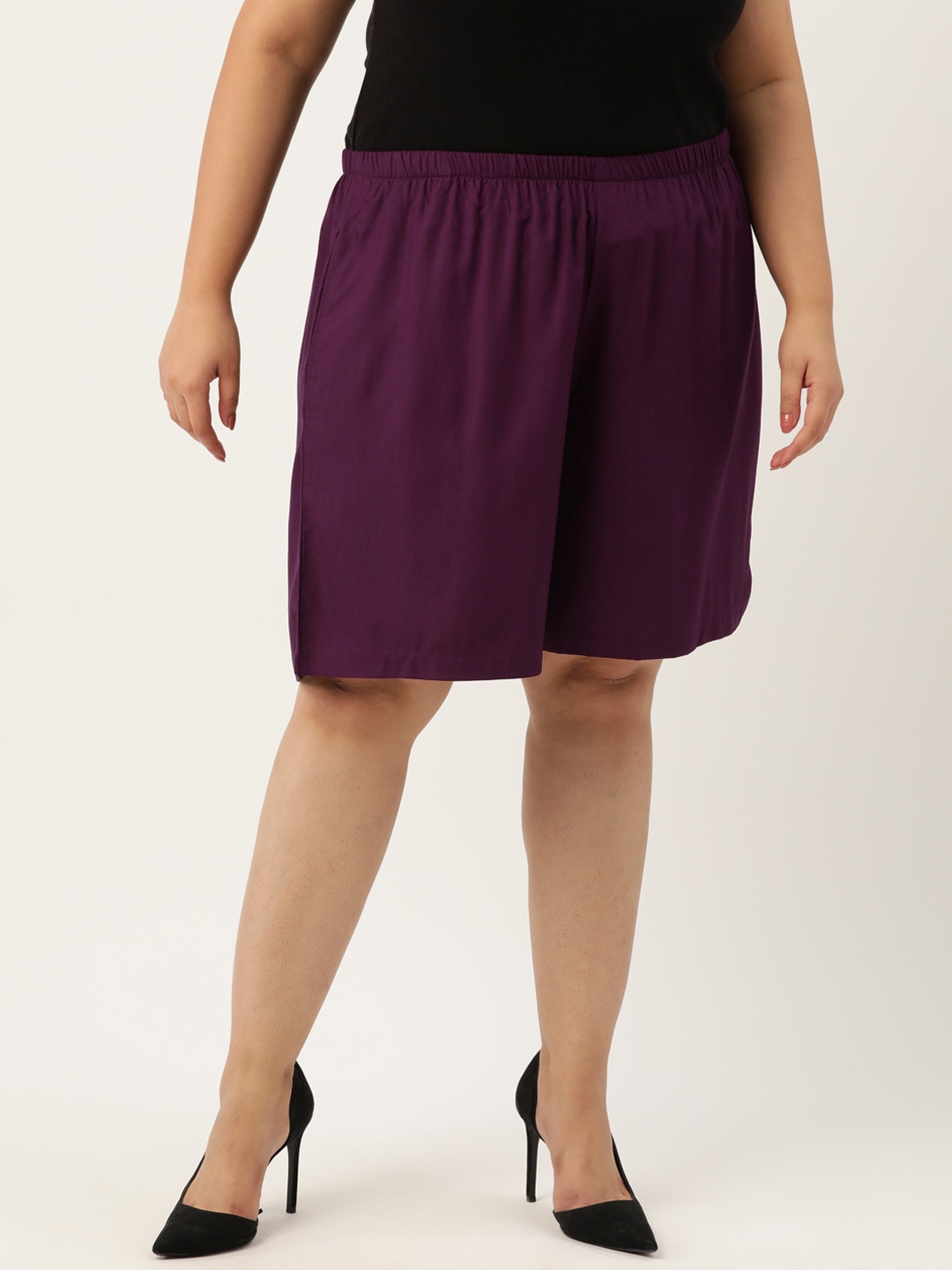 

theRebelinme Plus Size High-Rise Shorts, Burgundy