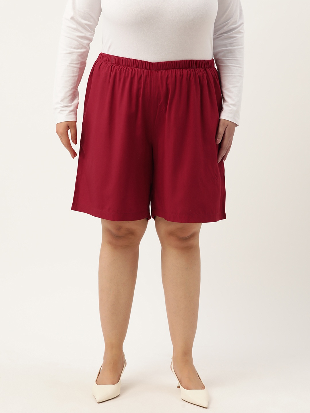 

theRebelinme Plus Size High-Rise Shorts, Maroon