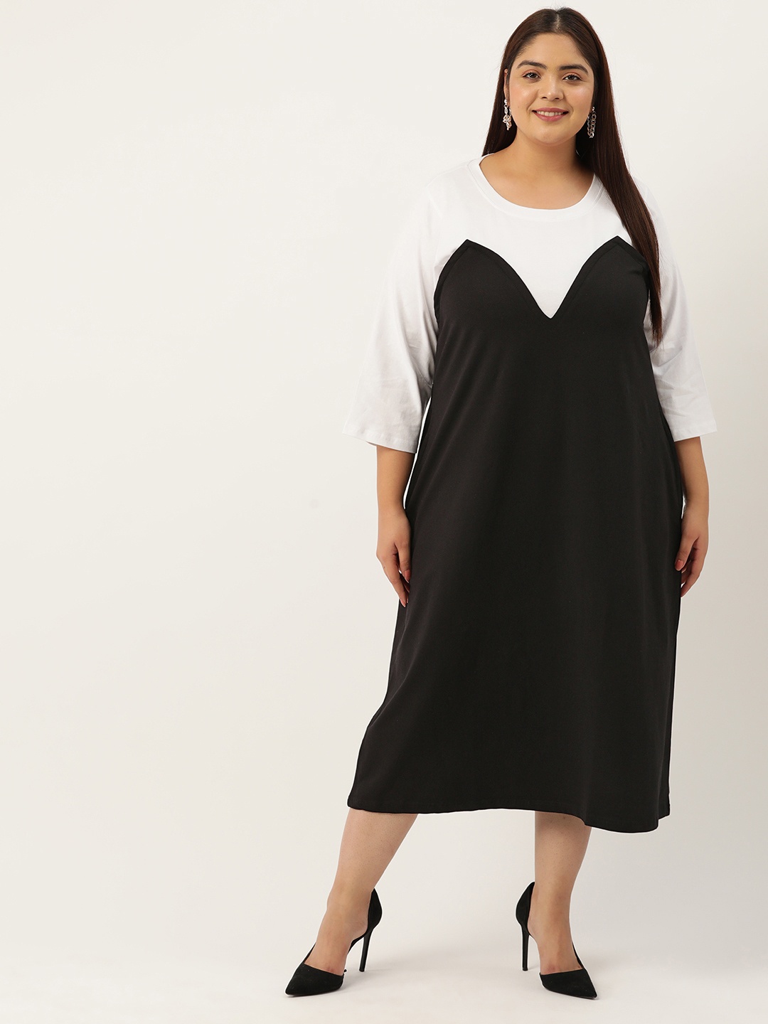 

theRebelinme Plus Size Colourblocked A-Line Midi Dress, Black