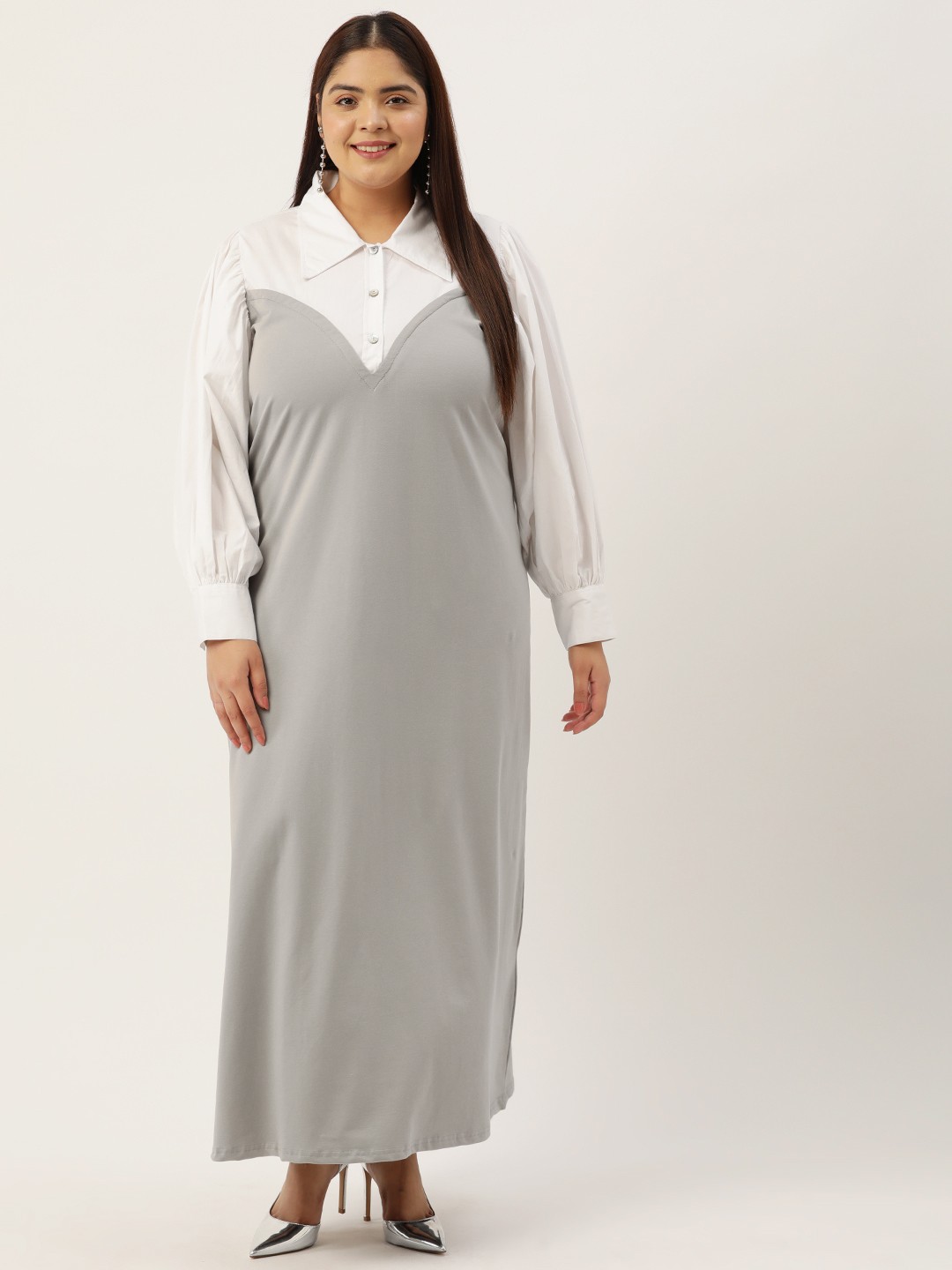 

theRebelinme Plus Size Colourblocked A-Line Maxi Dress, Grey