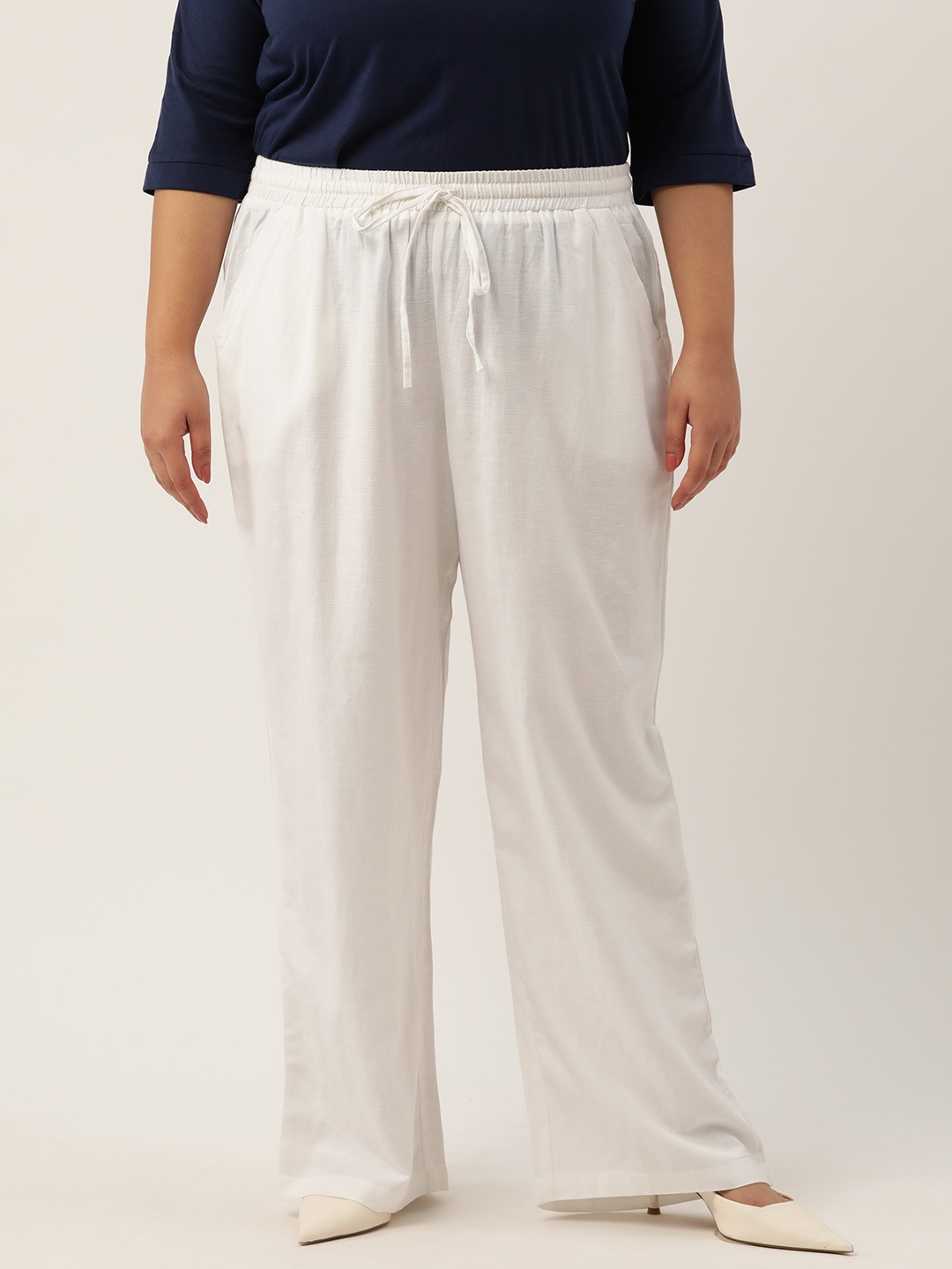 

theRebelinme Plus Size Urban High-Rise Pure Linen Trousers, White