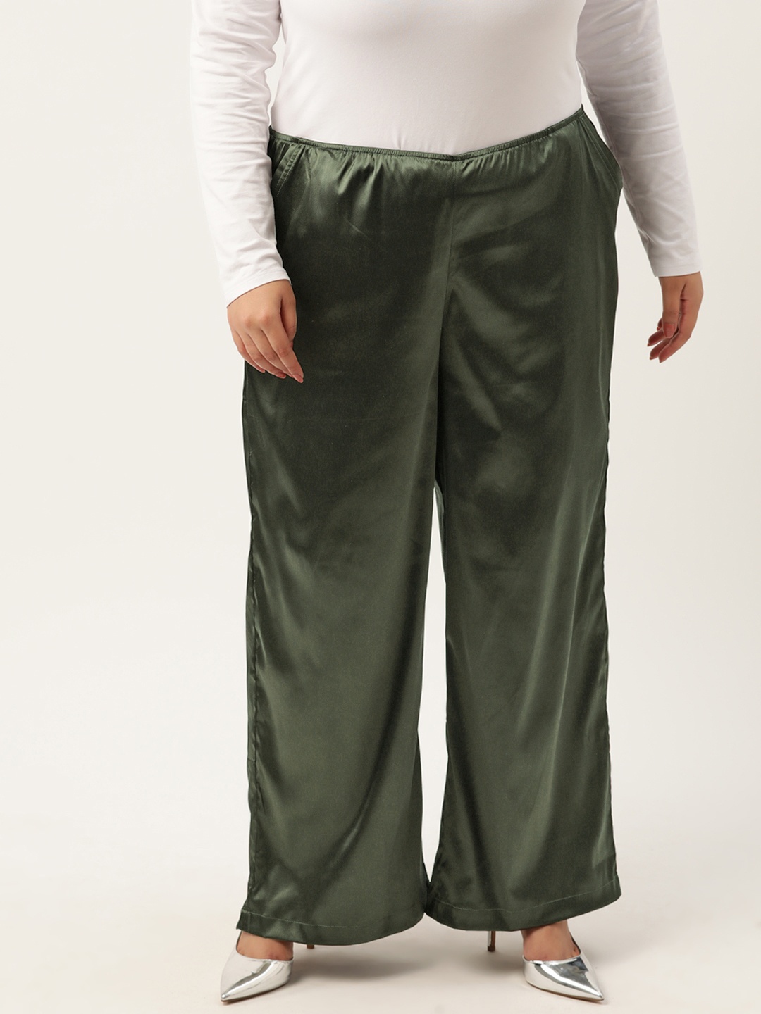 

theRebelinme Plus Size High-Rise Satin Trousers, Olive