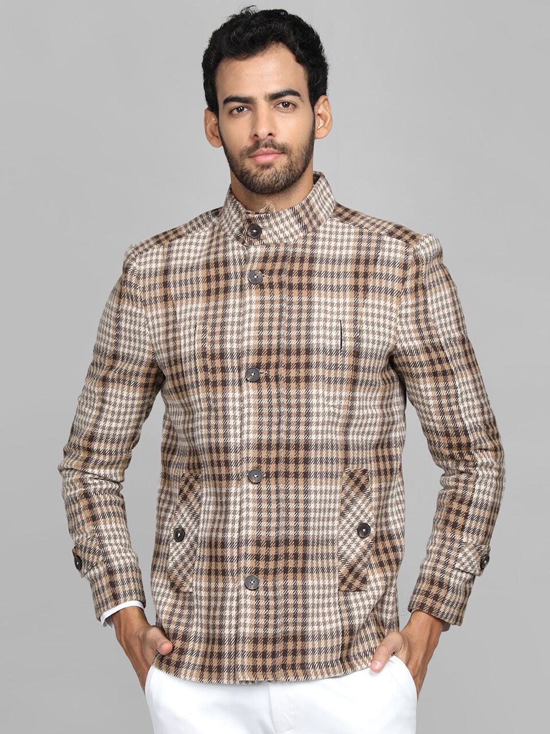 

Dlanxa Checked Single Breasted Tweed Overcoat, Camel brown