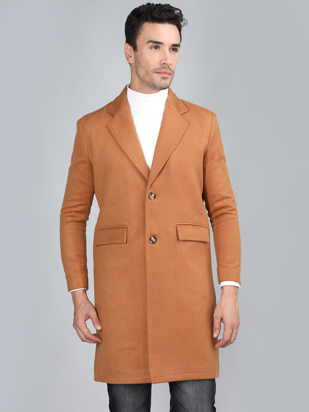 

Dlanxa Men Single-Breasted Wool Overcoat, Camel brown