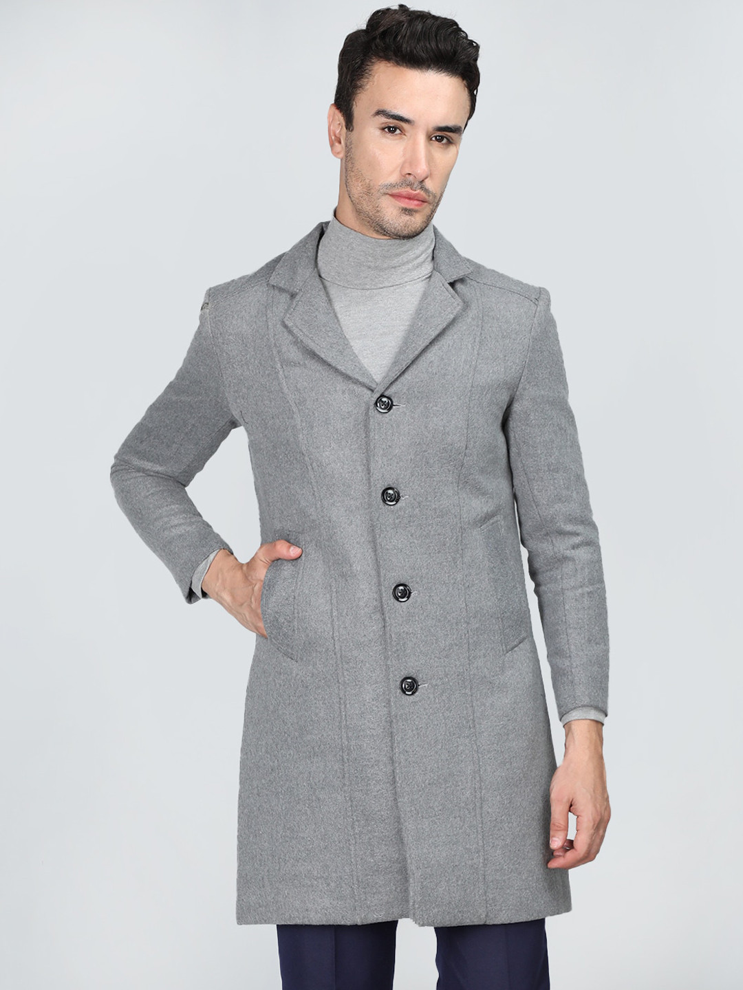 

Dlanxa Woolen Single-Breasted Overcoat, Grey
