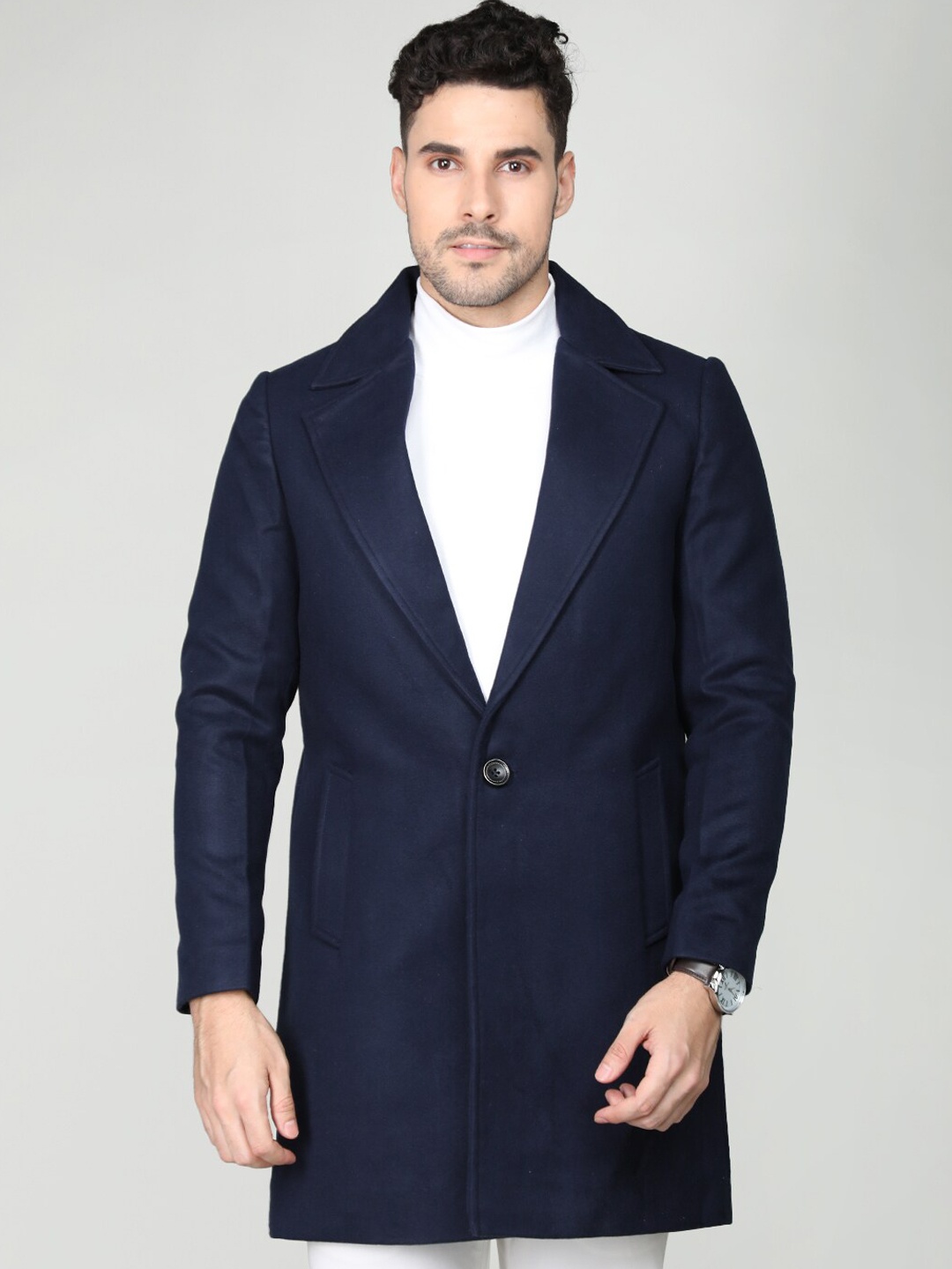 

Dlanxa Men Single-Breasted Wool Overcoat, Blue