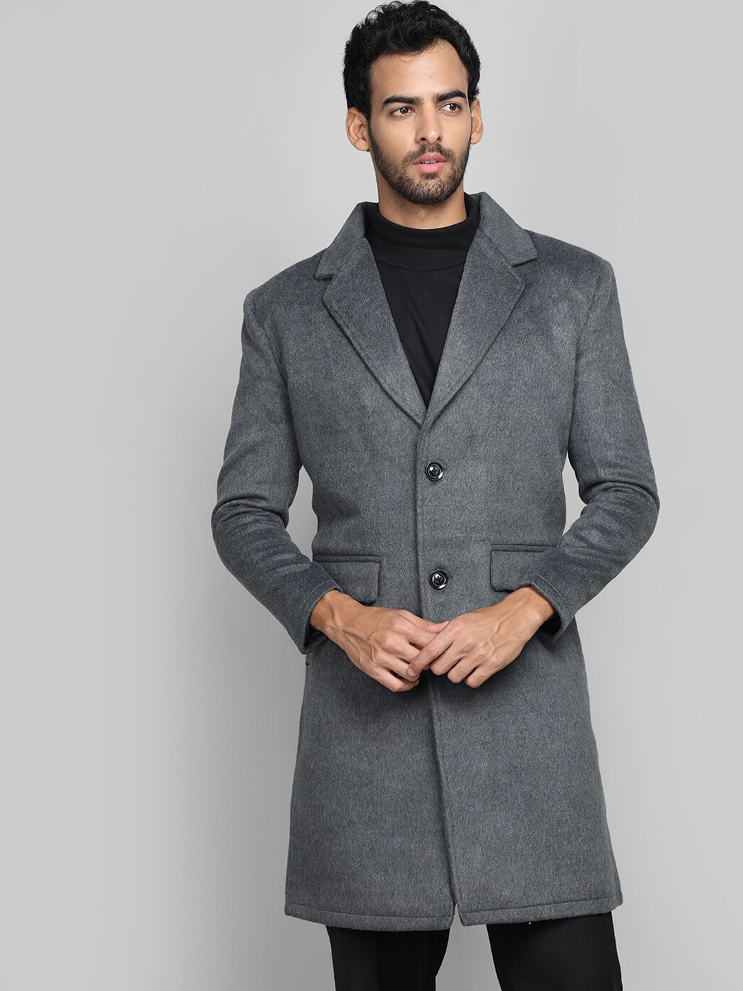

Dlanxa Men Single-Breasted Wool Overcoat, Grey