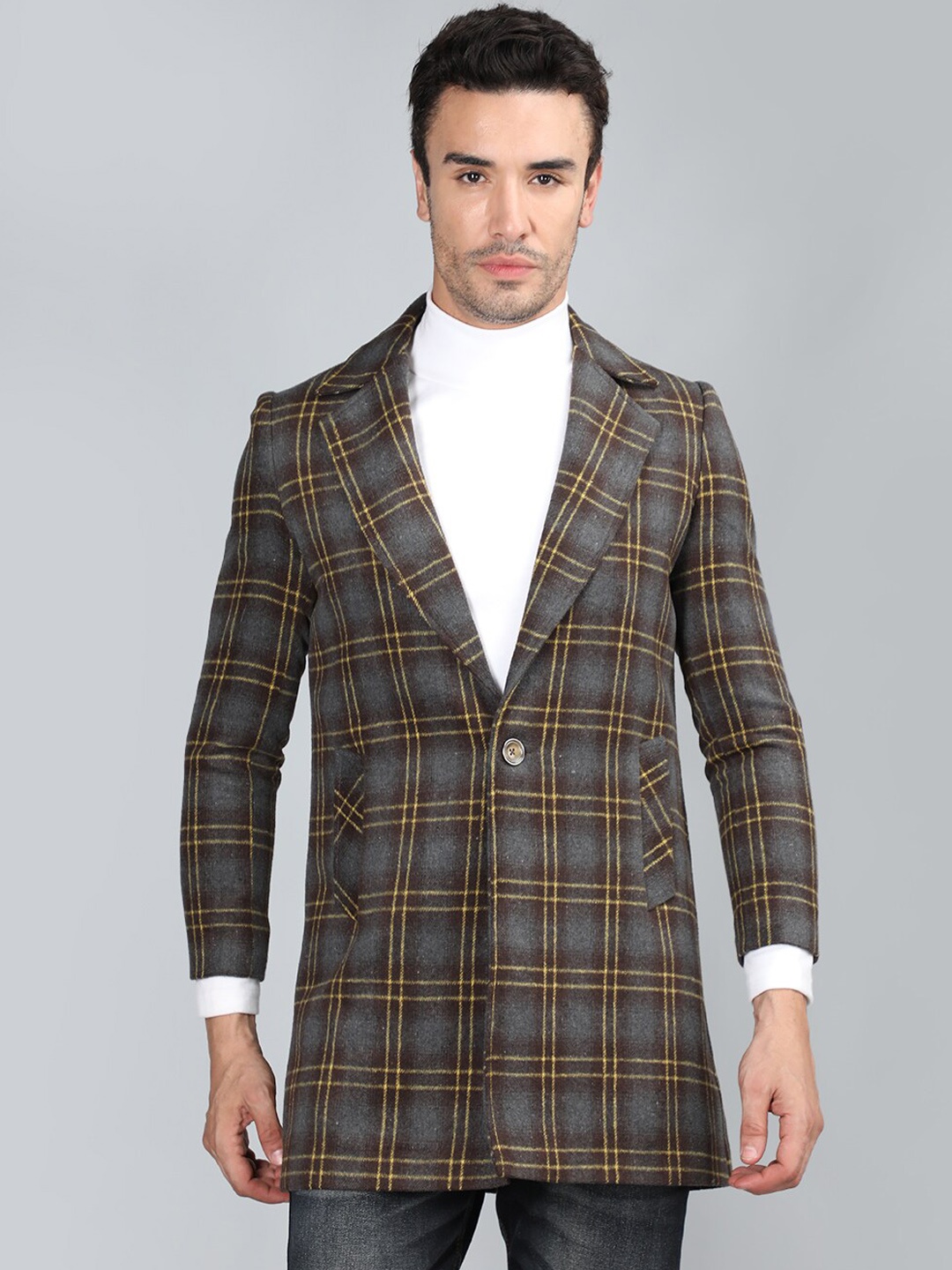 

Dlanxa Checked Single Breasted Overcoat, Brown