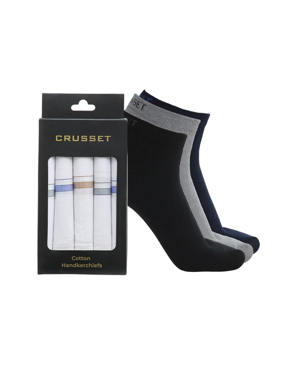 

CRUSSET Men Pack Of 8 Assorted Ankle Length Socks & Handkerchiefs