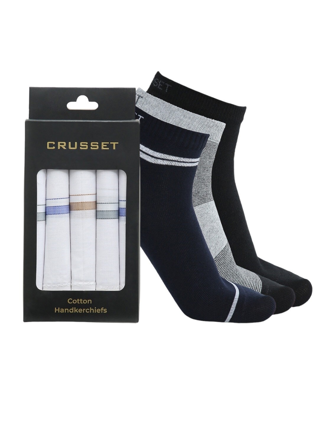 

CRUSSET Men Pack Of 8 Assorted Ankle Length Socks & Handkerchiefs