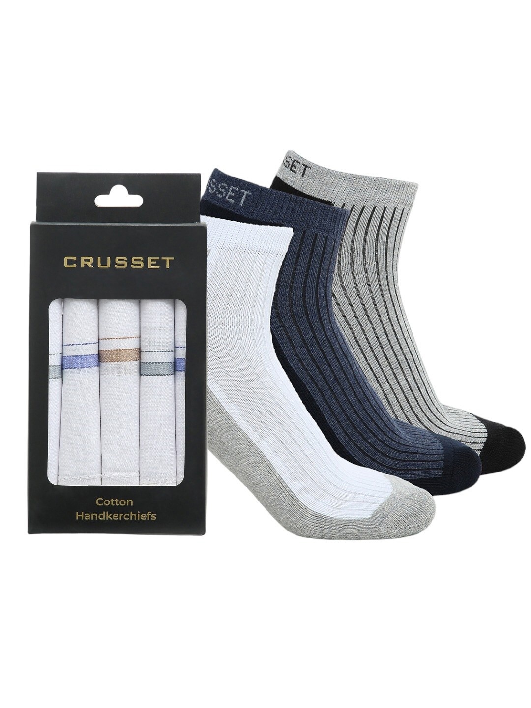 

CRUSSET Men Pack Of 8 Assorted Ankle Length Socks & Handkerchiefs