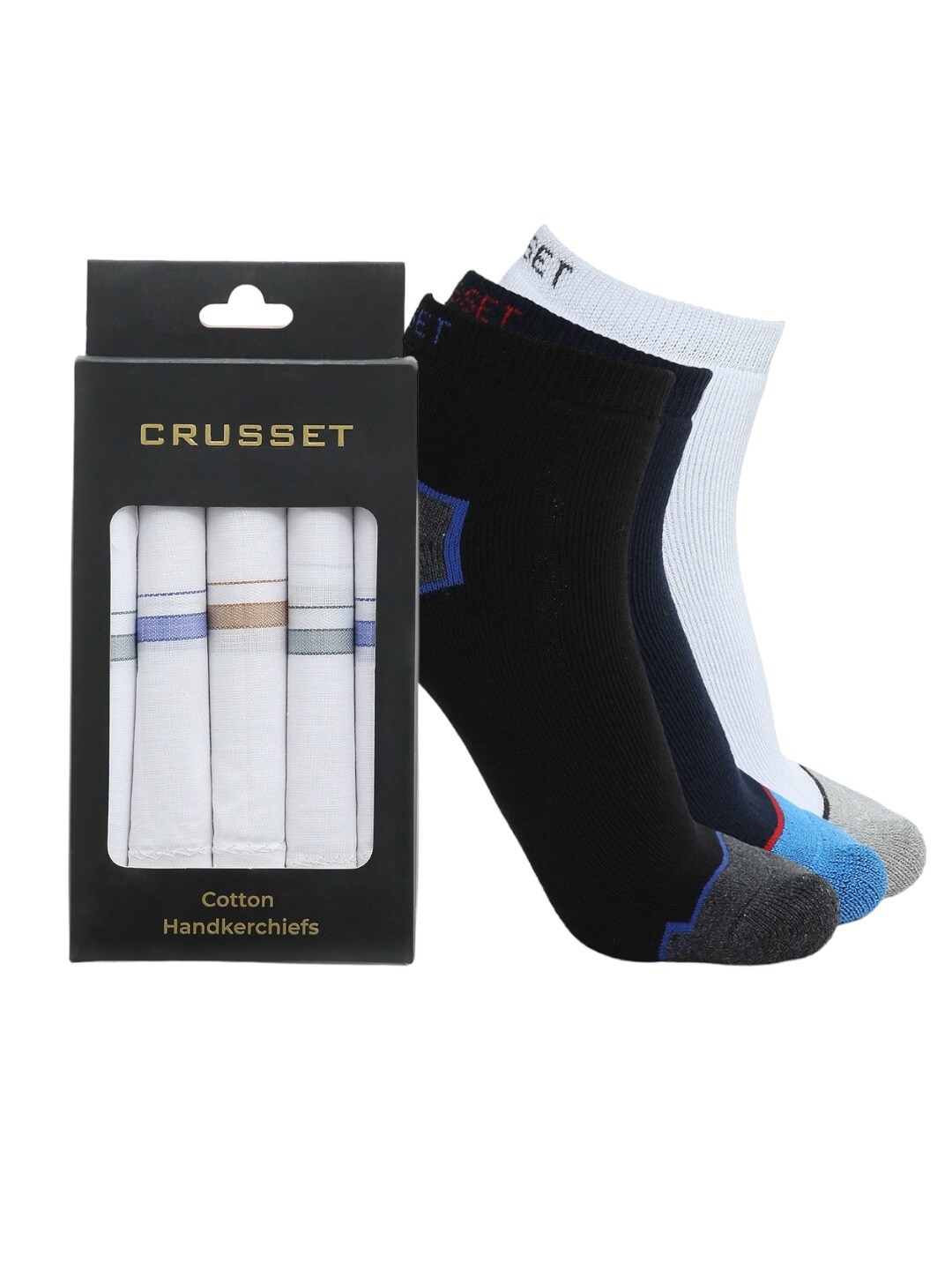 

CRUSSET Men Pack Of 3 Assorted Ankle-Length Socks With 5 Handkerchiefs