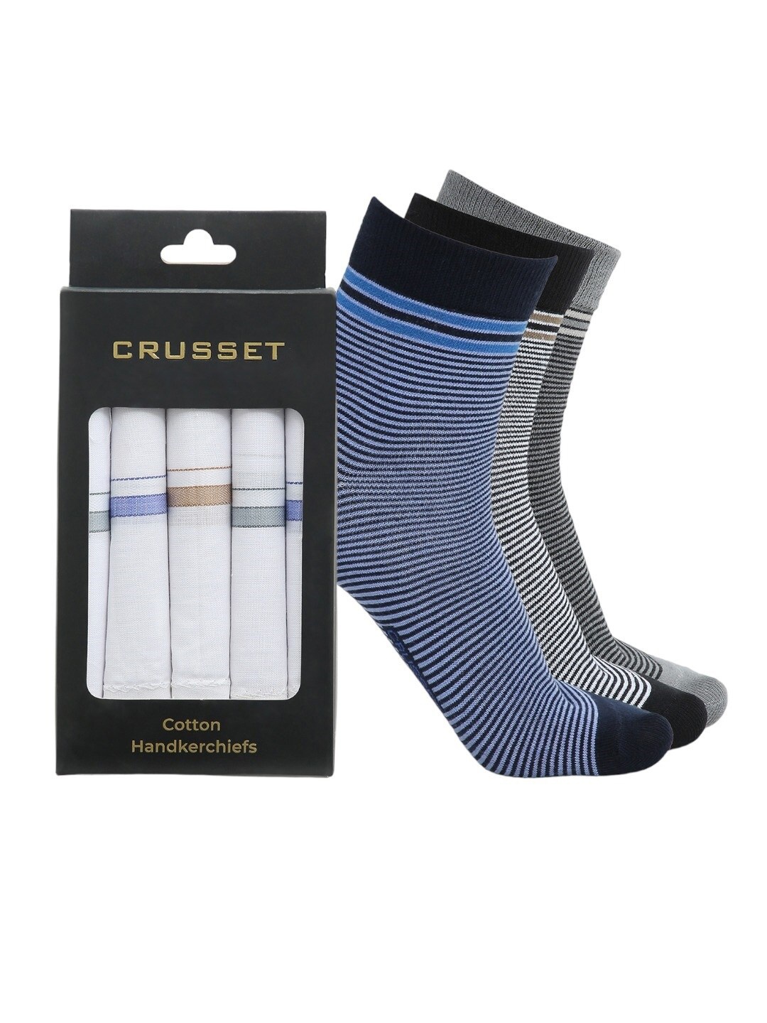 

CRUSSET Men Pack Of 3 Assorted Ankle-Length Socks With 5 Handkerchiefs