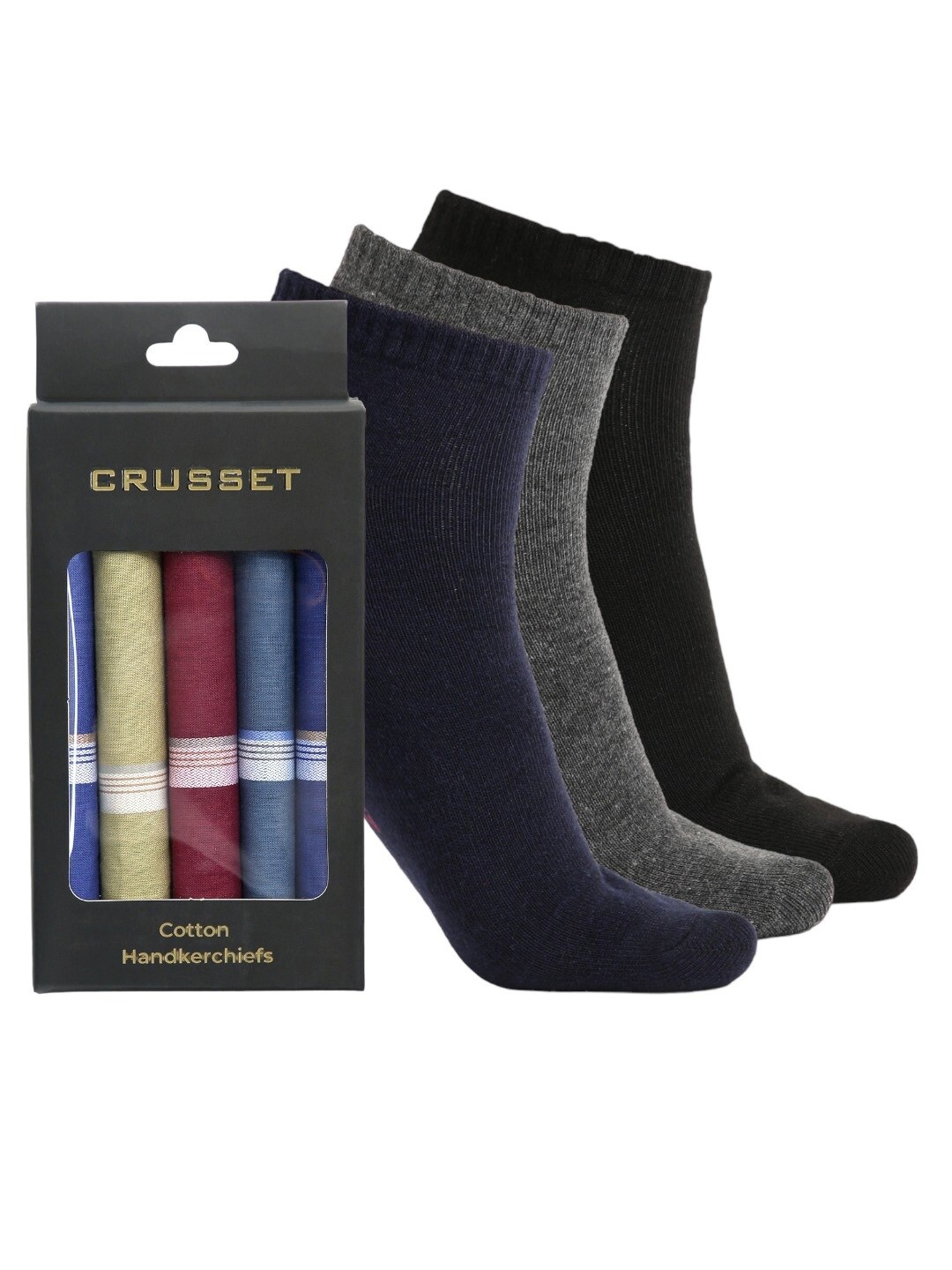 

CRUSSET Men Pack Of 8 Assorted Ankle Length Socks & Handkerchiefs