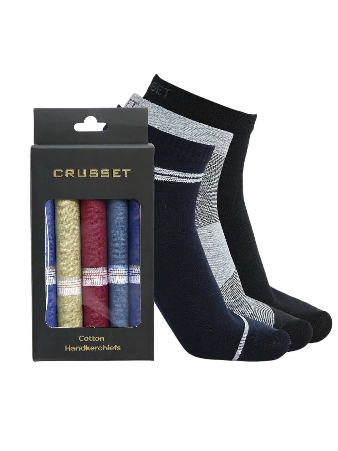 

CRUSSET Men Pack Of 3 Assorted Ankle-Length Socks With 5 Handkerchiefs