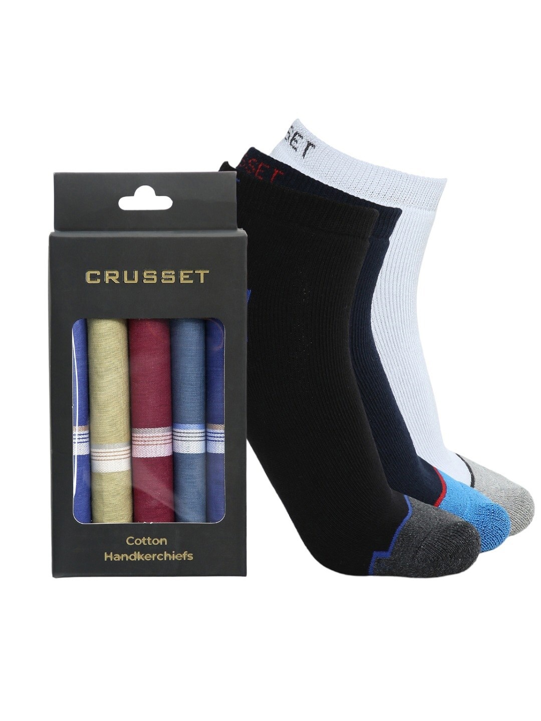 

CRUSSET Men Pack Of 8 Assorted Ankle Length Socks & Handkerchiefs