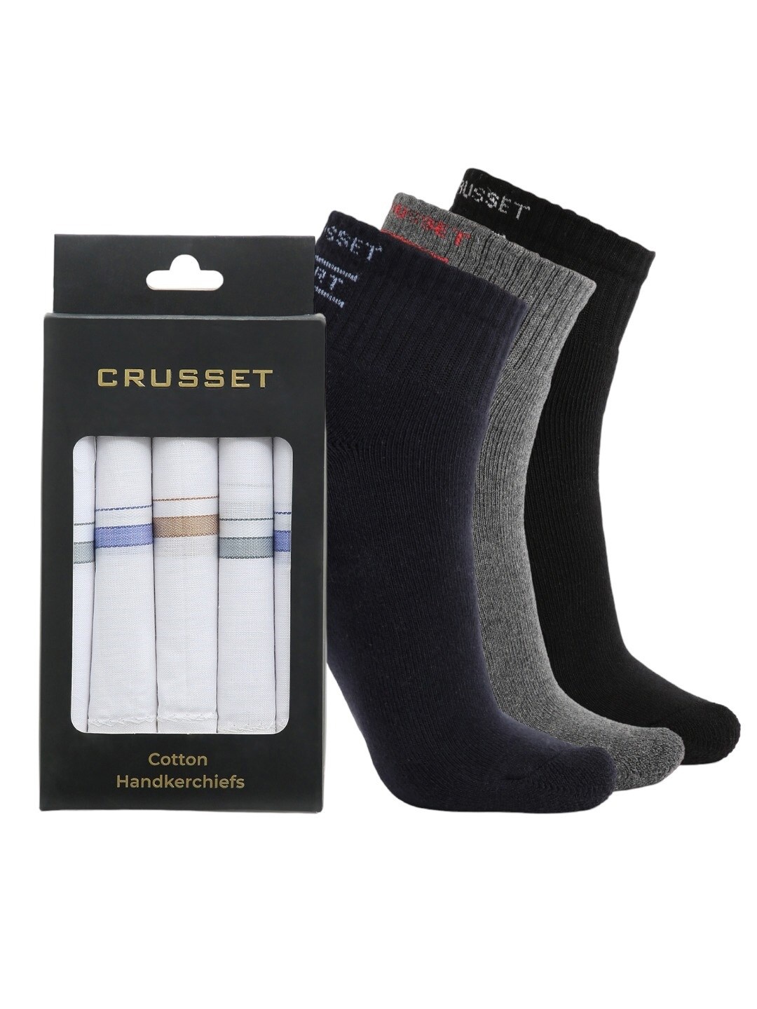 

CRUSSET Men Pack Of 8 Assorted Ankle Length Socks & Handkerchiefs