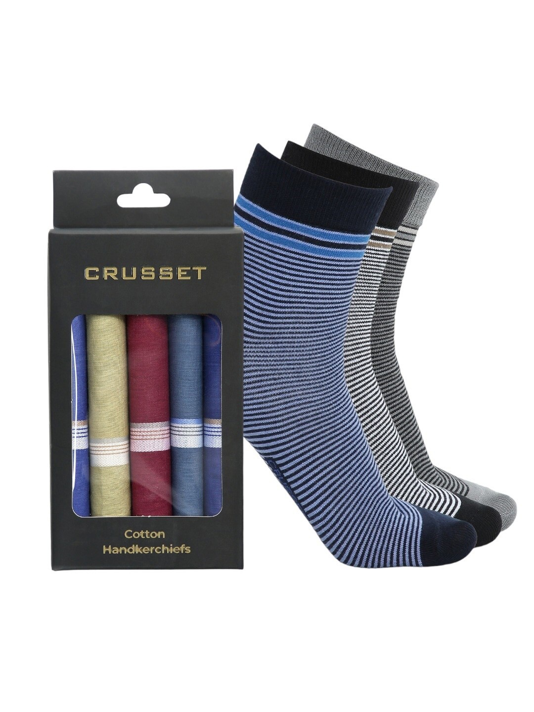 

CRUSSET Men Pack Of 3 Assorted Ankle-Length Socks With 5 Handkerchief