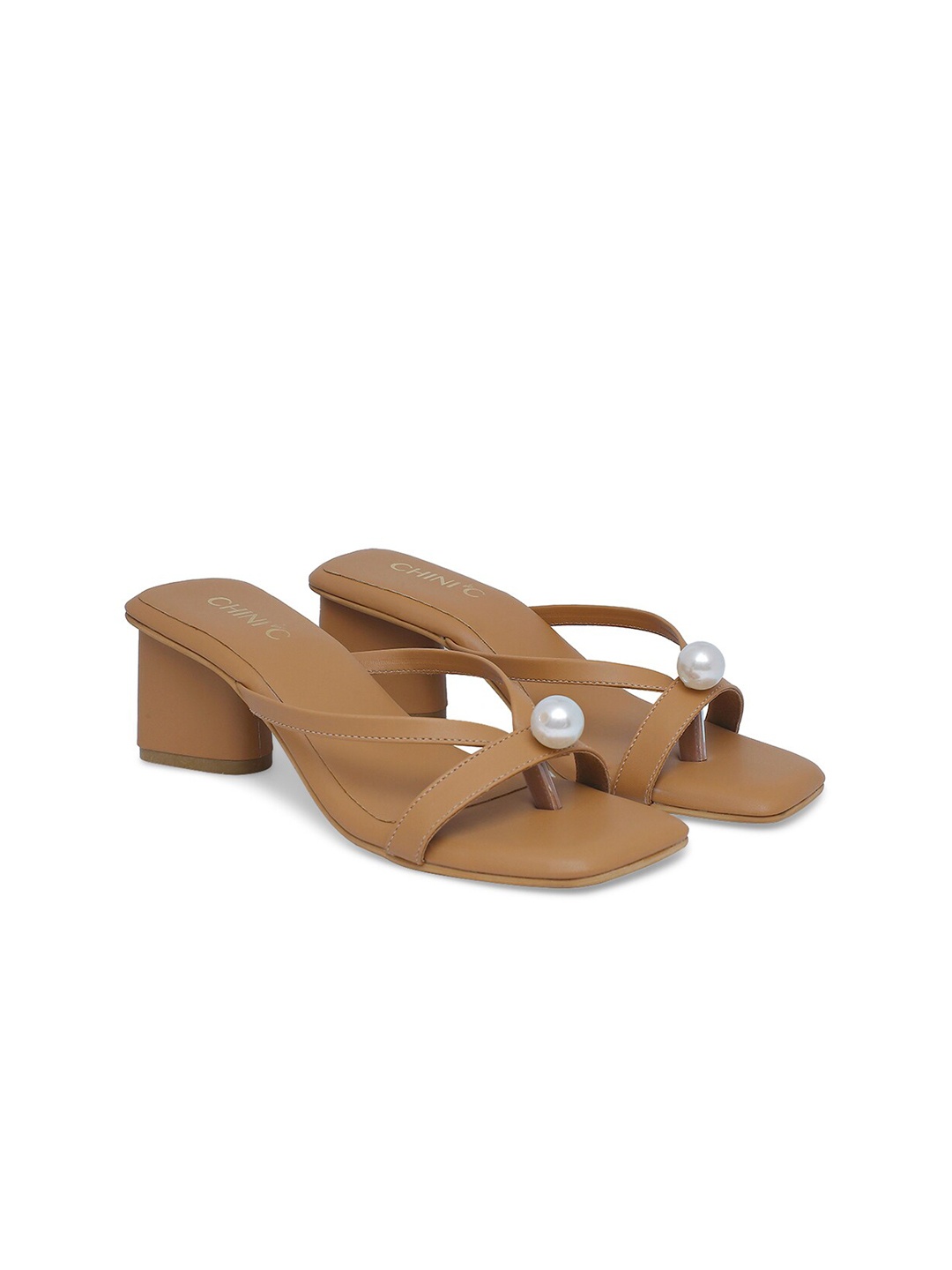 

CHINI C Embellished Open Toe Block Heels, Brown