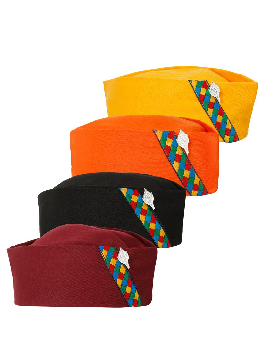 

The Mini NEEDLE Men Pack of 4 Cotton Pahadi Caps, Yellow