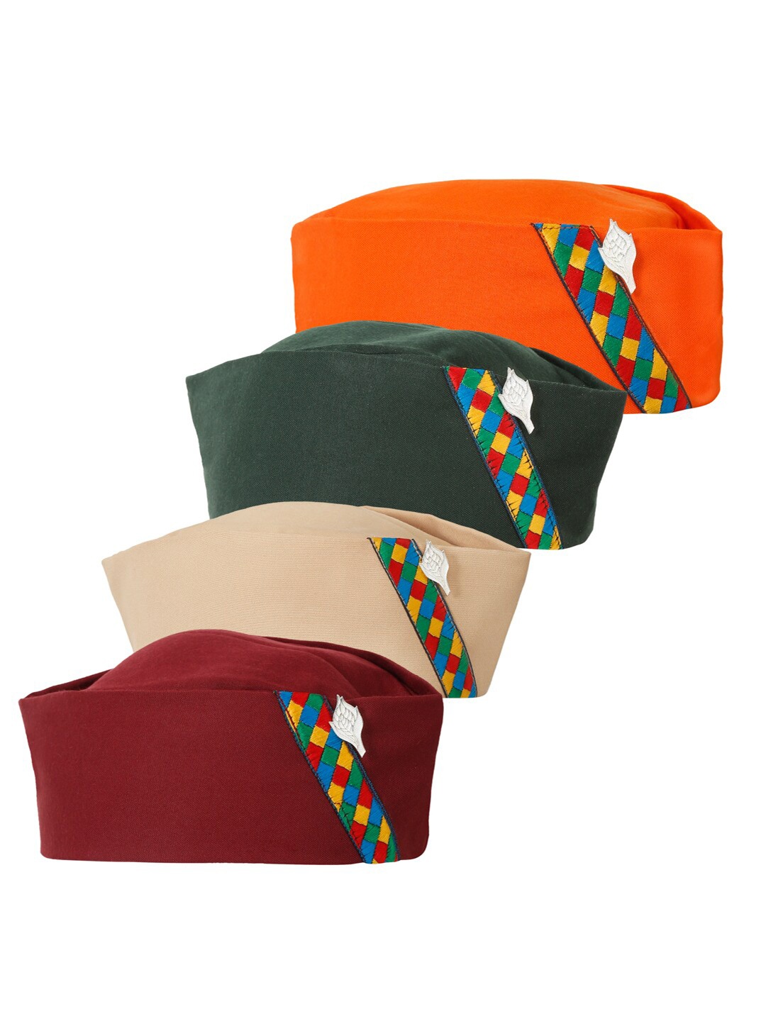 

The Mini NEEDLE Men Pack of 4 Cotton Pahadi Caps, Orange