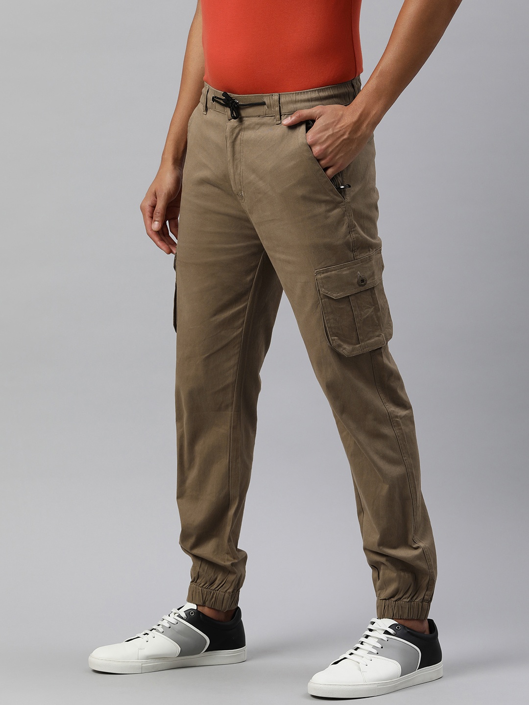 ADBUCKS Men High-Rise Joggers, Khaki