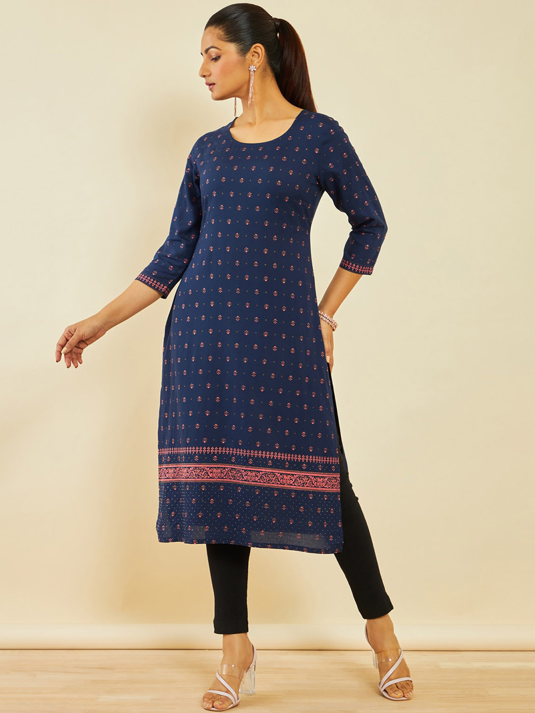 

Soch Abstract Printed Straight Kurta, Navy blue