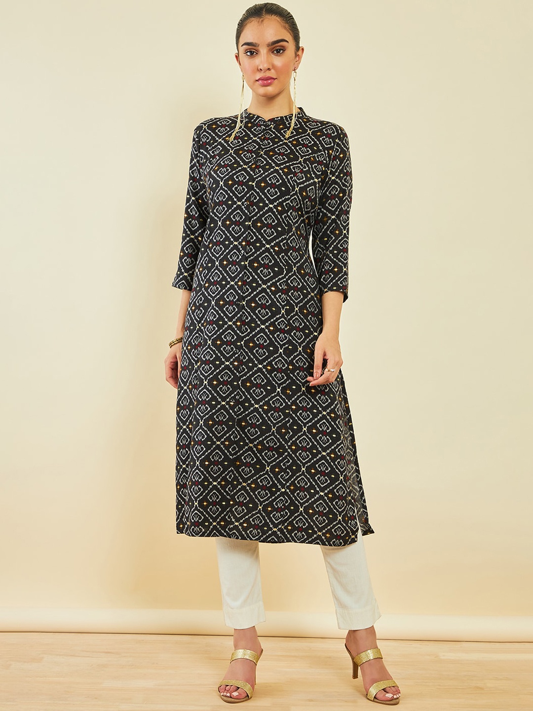 

Soch Ikat Printed Straight Kurta, Black