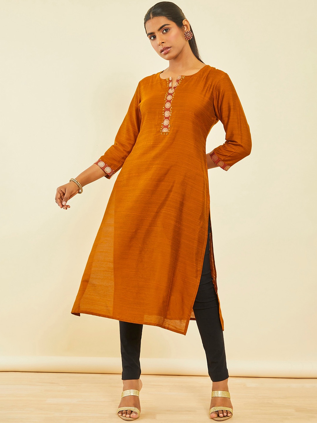 

Soch Round Neck Sequinned Kurta, Mustard
