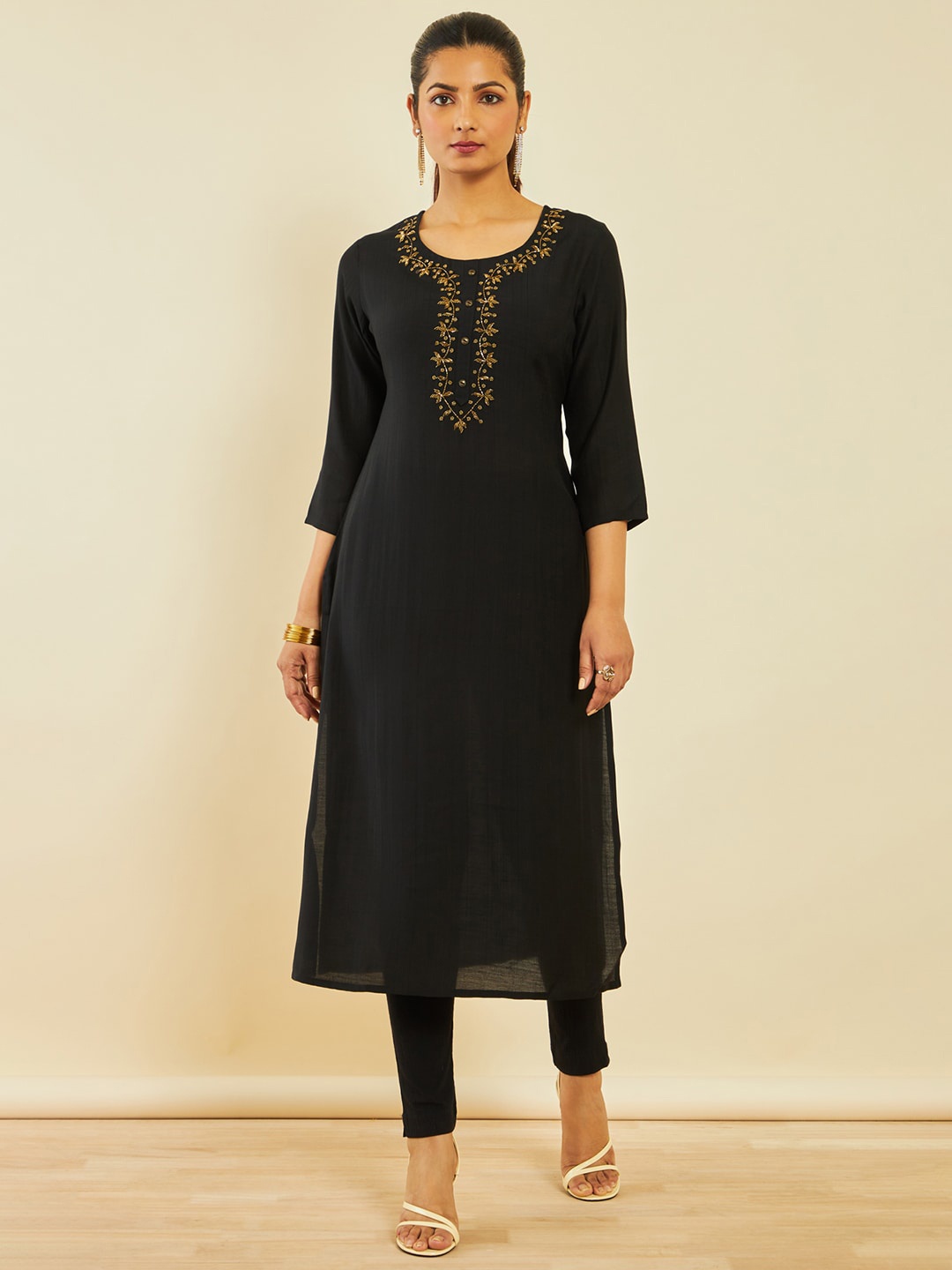 

Soch Beads And Stones Embellished Straight Kurta, Black